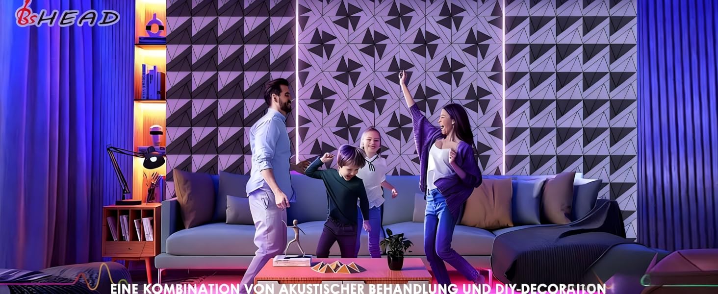 Акустичні панелі BSHEAD самоклеючі для звукоізоляції стін, шумопоглинаючий пінополіуретан 30x30x1.2 см, чорний