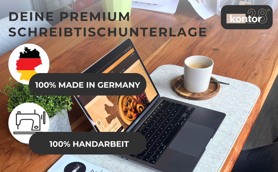 Підкладка на стіл Kontor28® з фетру (Німеччина) 80x37.5 см, сіра. Антиковзка, миється, з переробленого PET-фетру