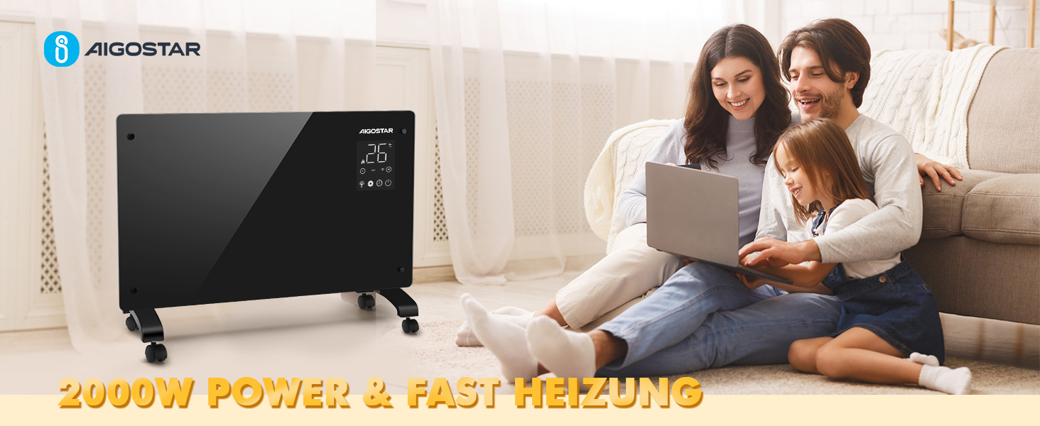 Електричний конвектор Aigostar з термостатом та Wi-Fi, 2000W, для приміщень до 30 м², чорний