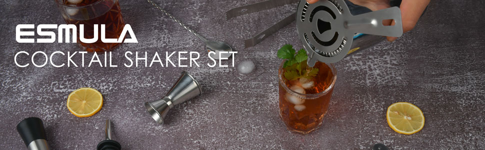 Набір шейкер для коктейлів Esmula 750 мл, 12 предметів, з рецептами, нержавіюча сталь