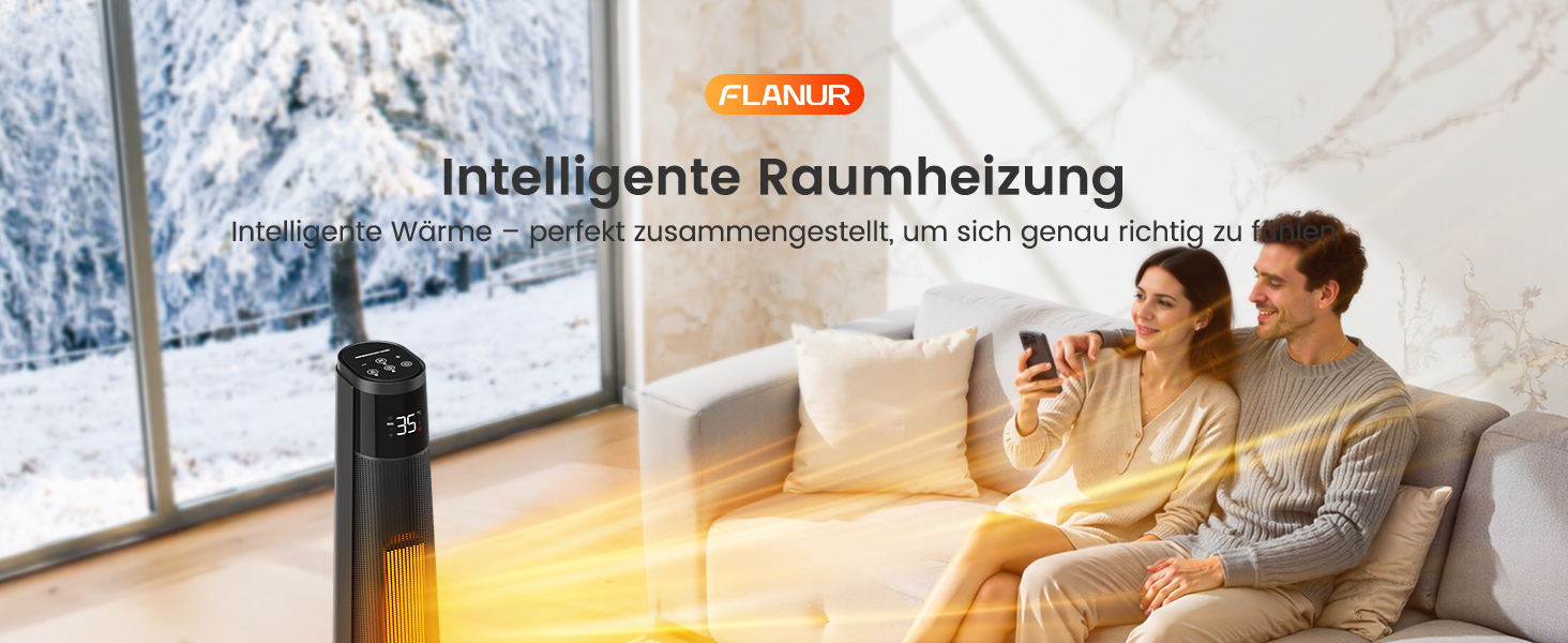 Електричний обігрівач PTC 2000W з керамічним нагрівачем, тихий, з термостатом та пультом керування, ECO режим, 70° осциляція, 12h таймер, захист від перегріву та перекидання, чорний, 1 шт.