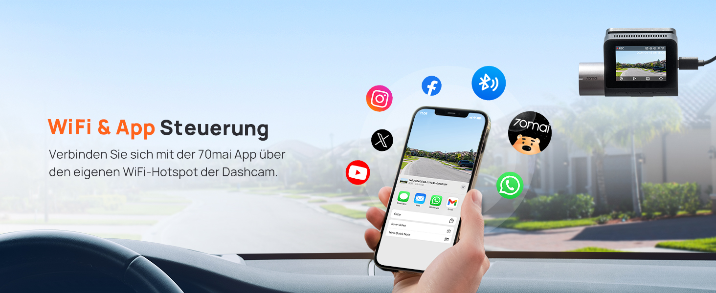 Відеореєстратор 70mai Dashcam A510 (передній+задній) 2.7K+1080P STARVIS, HDR, GPS, ADAS, 4G LTE, паркувальний режим, керування через додаток, 64GB SD карта