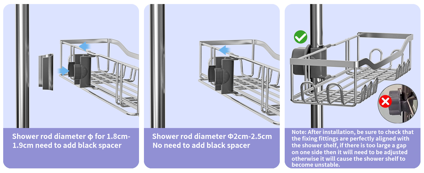 Двомісна поличка для душу без свердління, нержавіюча сталь 304, велика місткість, для стійок 18-25 мм, срібна