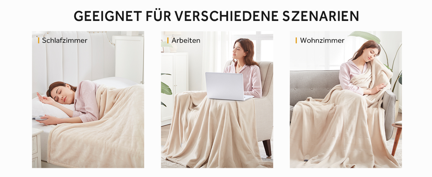 Електрична ковдра Warmrest з фланелі, 130x180 см, 6 температурних режимів, таймер 1-10 годин, автовимкнення та захист від перегріву, можна прати, бежева