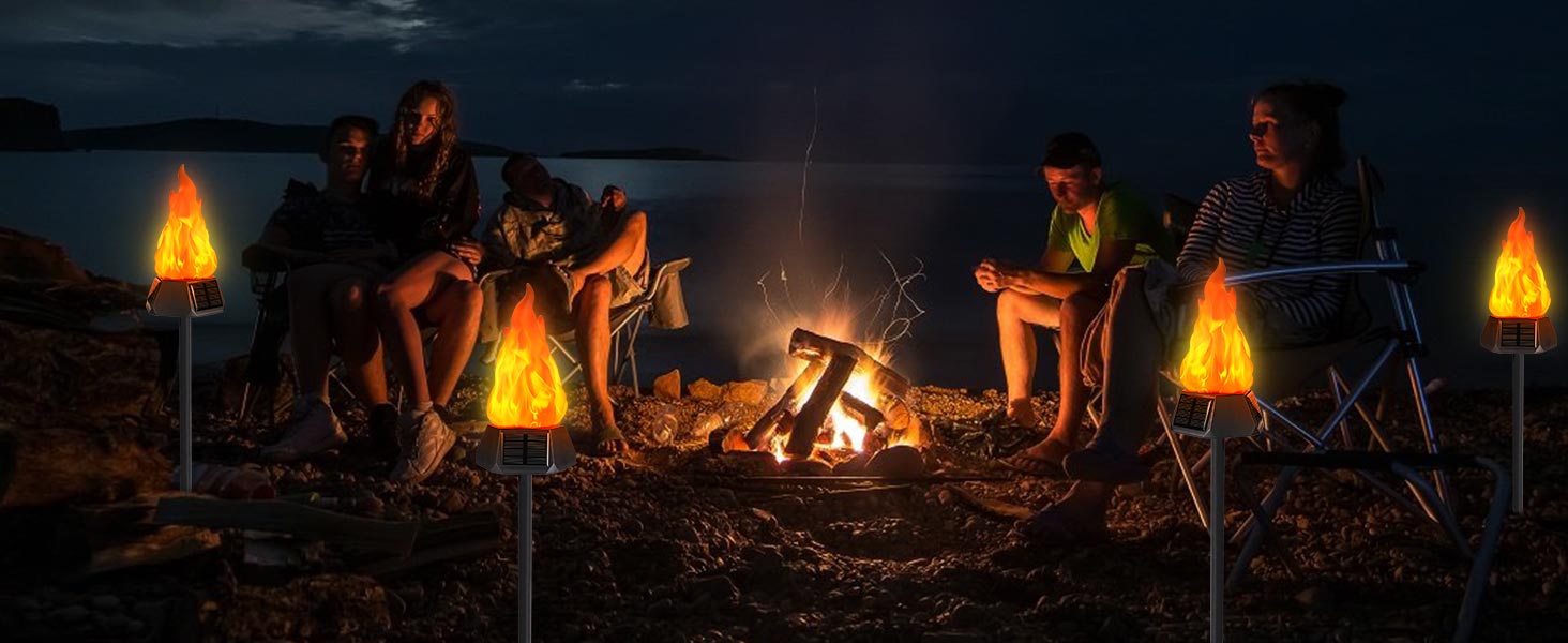 Geemoo Solar Lanterns for Outdoor Garden - 6 Pack Solar Torch Lights with Realistic Flame Effect