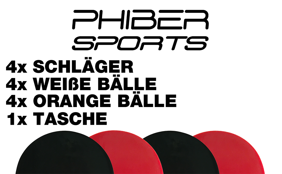 Набір для настільного тенісу PHIBER-SPORTS: 4 ракетки, 8 м'ячів, сумка | Для гри в приміщенні та на вулиці | Підходить для початківців, сімей та професіоналів