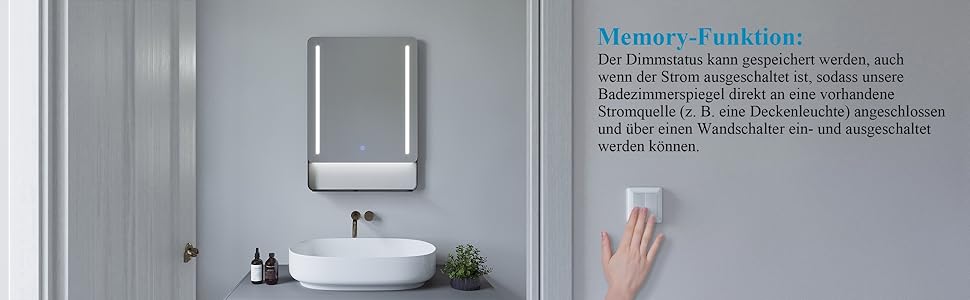 Дзеркало для ванної кімнати AQUABATOS з підсвічуванням 100x70 см LED з антизапарюванням, сенсорним вимикачем, 3 кольорами світла та регулюванням яскравості