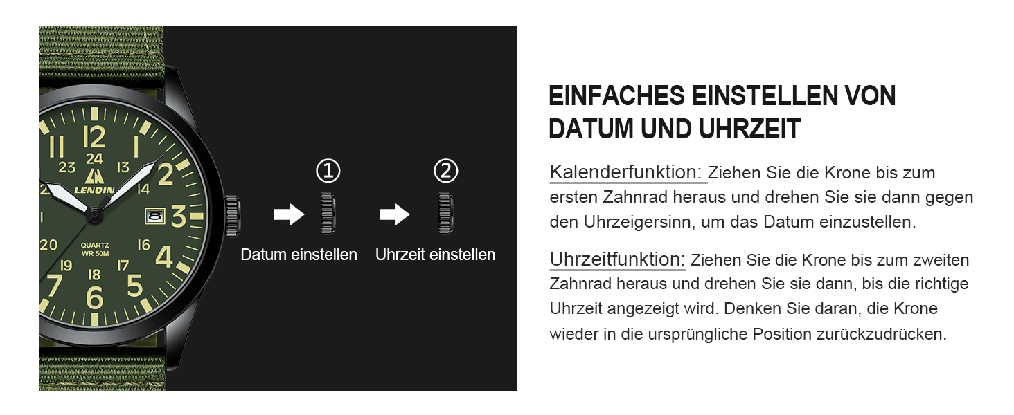 Годинник чоловічий LN LENQIN Military 30M водостійкий кварцовий годинник з датою на ремінці з нейлону, тактичний спортивний годинник для чоловіків (зелено-чорний)