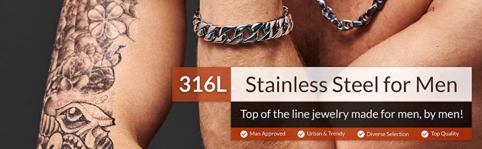 Чоловічий браслет URBAN JEWELRY з нержавіючої сталі, чорний, 23 см (з подарунковою коробкою бренду)