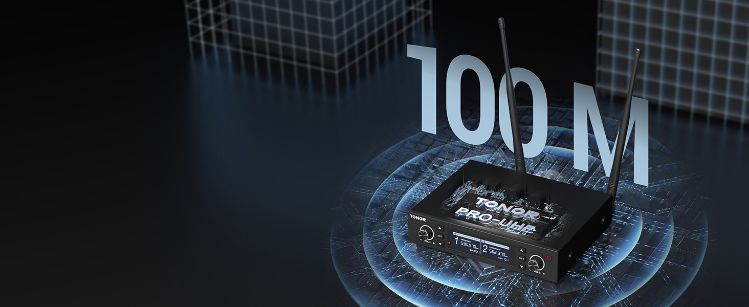 TONOR TW750 Бездротовий мікрофон UHF з регулюванням, 2 шт., 100м радіус дії, світлодіодний індикатор, автосканування, для караоке, церкви, вечірок