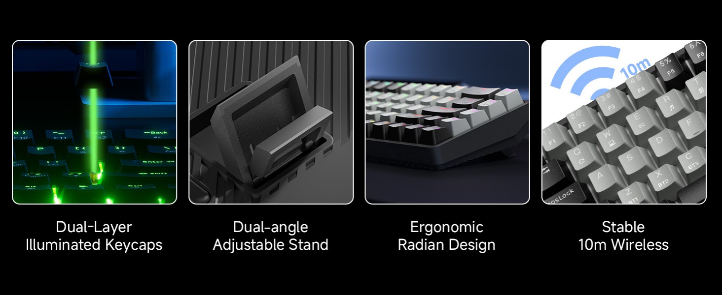 Dierya DK68 - Бездротова ігрова клавіатура з RGB підсвічуванням (68 клавіш, механічний, Linear Red Switch, QWERTY, Bluetooth/2.4GHz/USB-C)