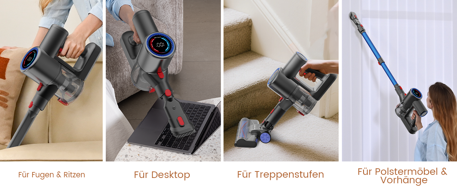 Версліф: Бездротовий акумуляторний пилосос 500W, 45 хв роботи, 40kPa, з LED-дисплеєм, для дому, авто, прибирання шерсті тварин, синій