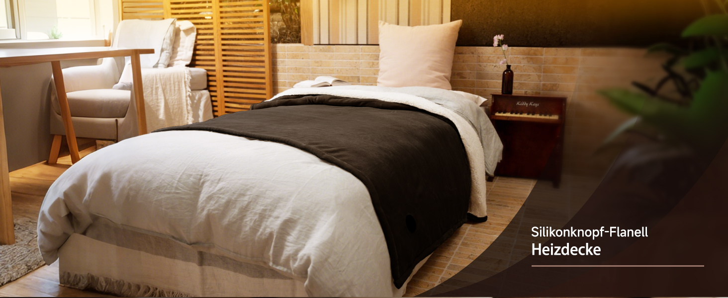 Електрична ковдра GOTCOZY 130x180 см з 10 режимами нагріву та таймером, коричнева, пральна