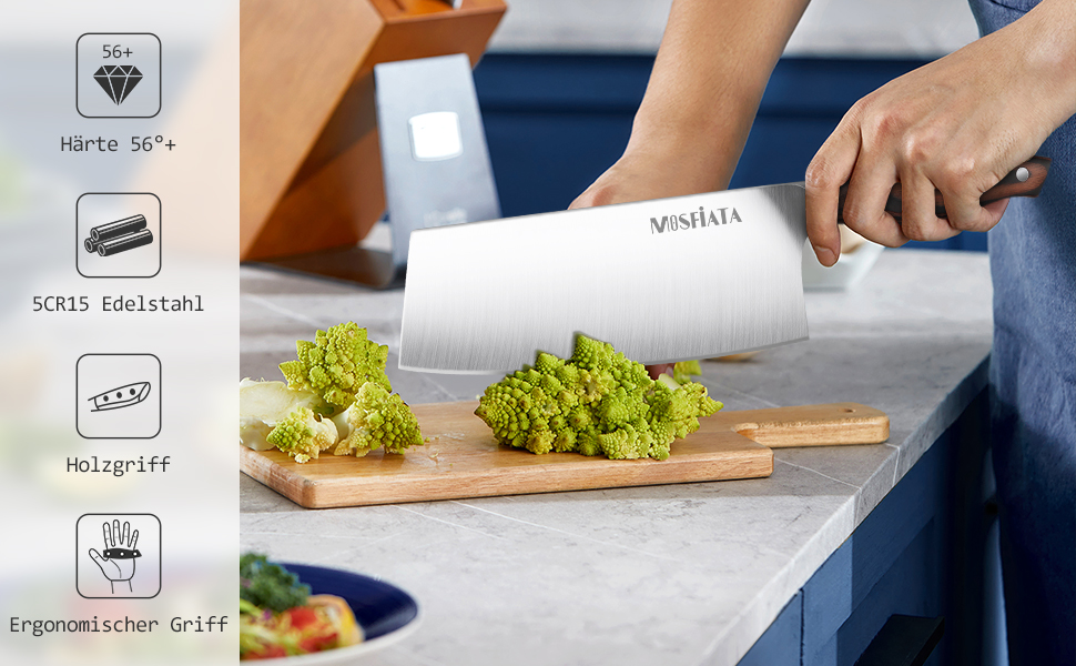 Ніж кухарський MOSFiATA Hackmesser Klassik 20 см з високоякісної сталі з ергономічною ручкою для кухні та ресторану