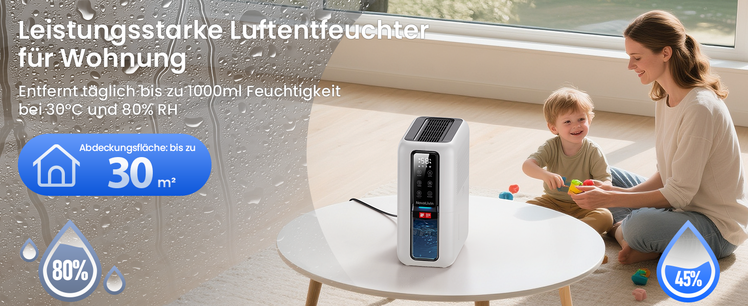 Електричний осушувач повітря NovaLivin з резервуаром 2L та регулюванням вологості | Для ванної, спальні, шафи