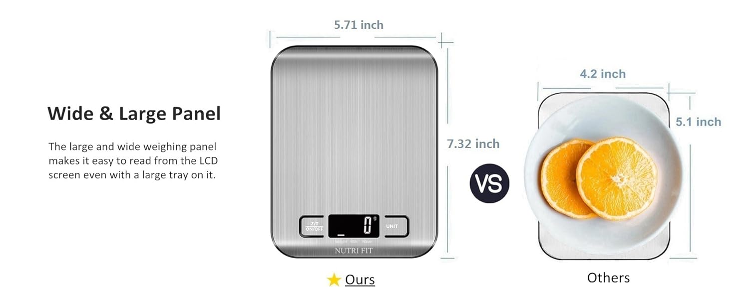 Кухонні ваги Nutri Fit: цифрова вага з нержавіючої сталі, ультраплоска, LCD-дисплей, 5 кг, 4 одиниці вимірювання