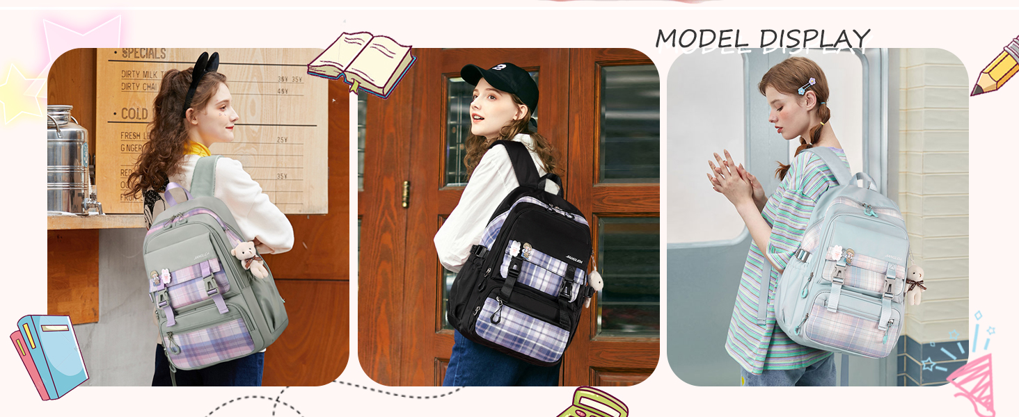 Шкільний рюкзак FANDARE: водонепроникний, з плюшевим брелоком та нашивкою, для хлопців та дівчат, для школи, подорожей та відпочинку. Сірий.