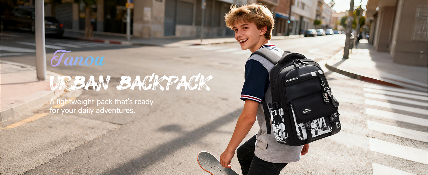 Шкільний рюкзак Tanou для хлопців-підлітків, чорний, з принтом графіті, водонепроникний, 10-18 років