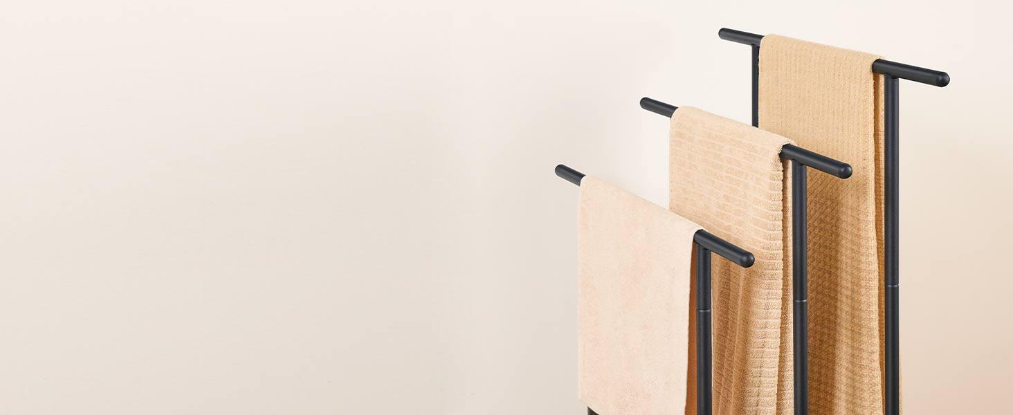 HOOBRO Стійка для рушників з 3 перекладинами, 2 полиці, для ванної кімнати, коричнево-чорна