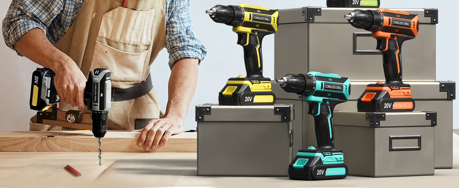 Акумуляторний шуруповерт/дрель 20V, 56 шт. в наборі, 42Nm, LED-підсвітка, сірий колір, для ремонту та DIY-проєктів