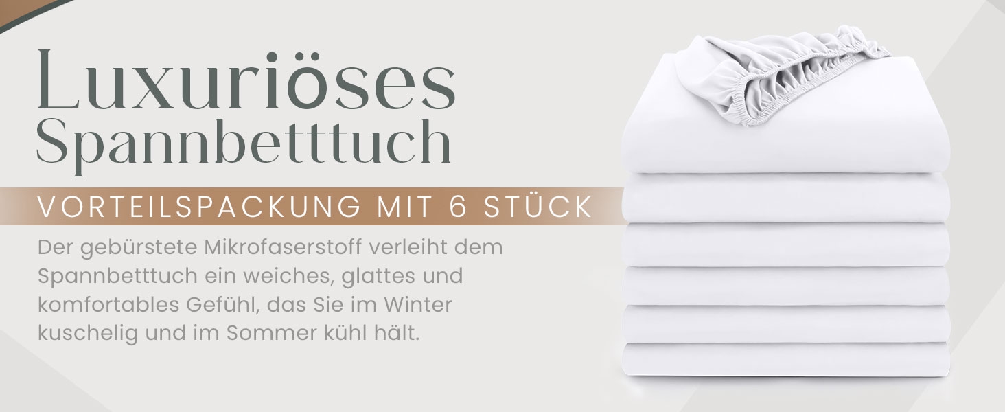 Utopia Bedding - 6-Piece Fitted Sheet Set - 180 x 200 cm - White - Brushed Microfiber Fitted Sheet - 35 cm Deep Pocket