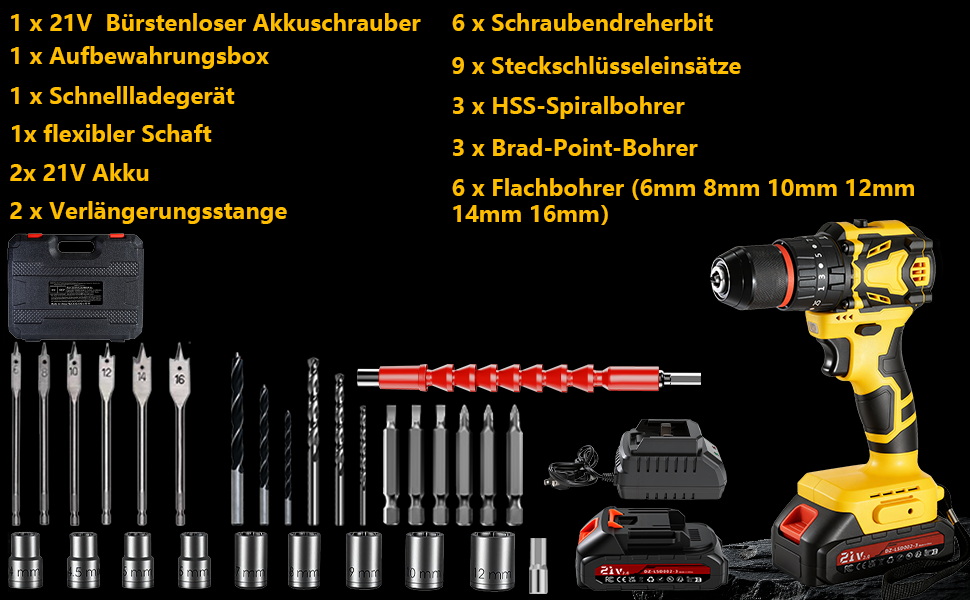 Акумуляторний шуруповерт 21V безщітковий, 2 акумулятори 2.0Ah, 70 Nm, 25+3 ступені крутного моменту, 2 швидкості, LED-ліхтик, патрон 10 мм, для ремонту та DIY