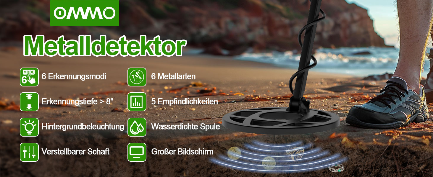Металошукач OMMO Profi Set: 6 режимів, водонепроникний, LCD дисплей, висока чутливість, для дорослих та дітей