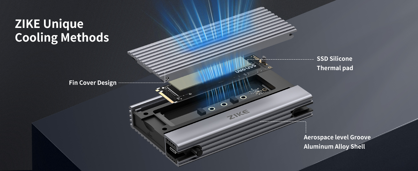 Корпус для SSD ZIKE 40Gbps M.2 NVMe з USB4.0 (до 3811MB/s), Thunderbolt4, сумісний з M.2 2280, USB3.2, PCI-E Gen 4x4