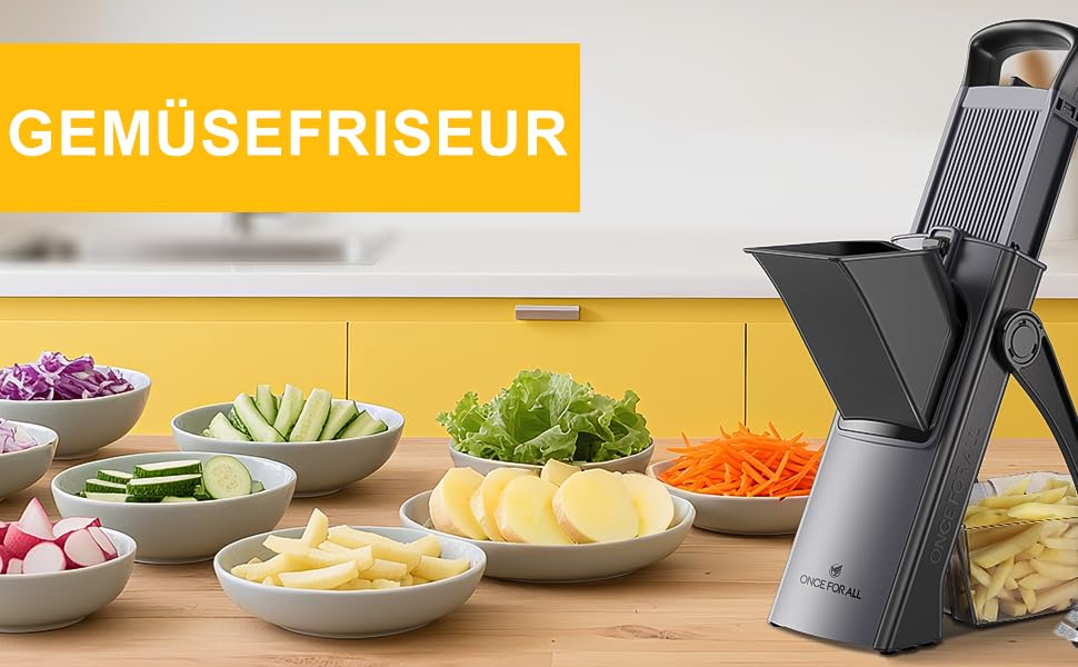 Набір для нарізання овочів ONCE FOR ALL з піддоном, овочевий слайсер для фрі, картоплі, цибулі, огірків та жульєну (темно-синій)