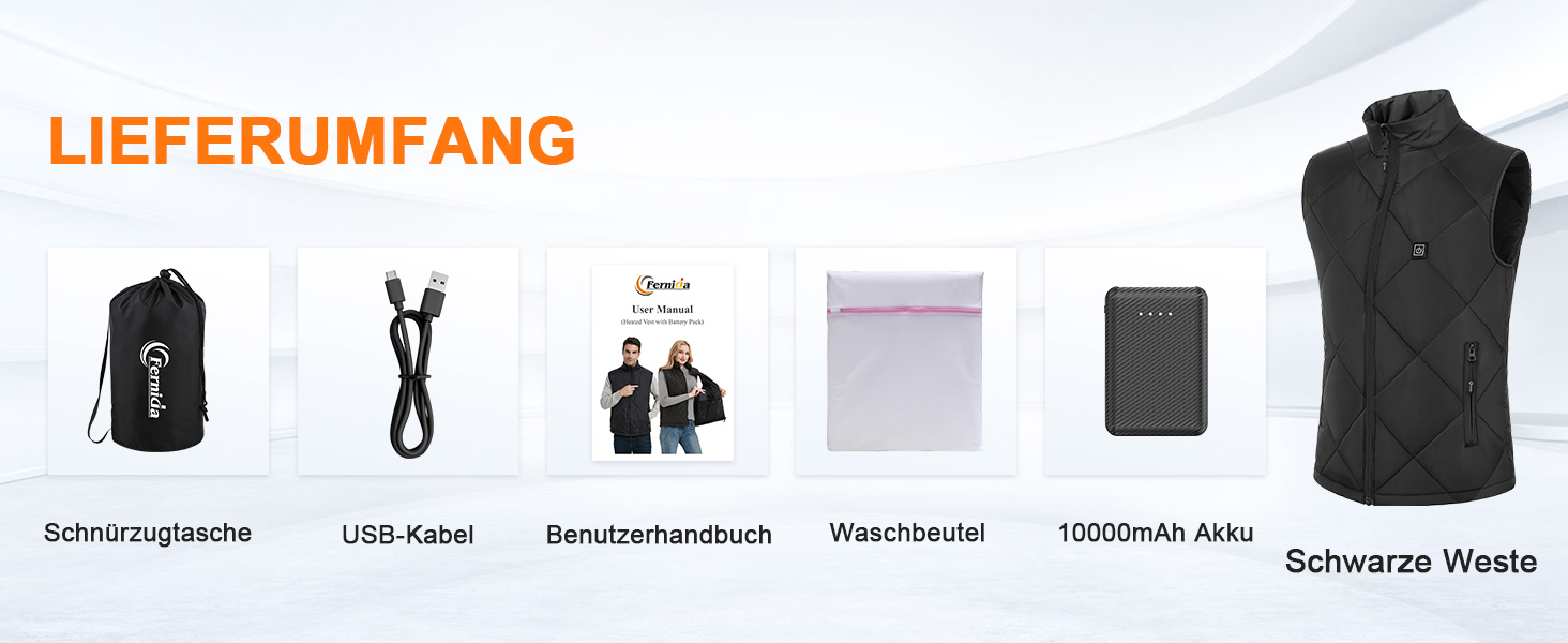 Електрична гріюча жилетка Fernida для чоловіків та жінок, 8 зон нагріву, 3 температурні режими, з Powerbank, для зимових активів на відкритому повітрі, чорна, розмір S