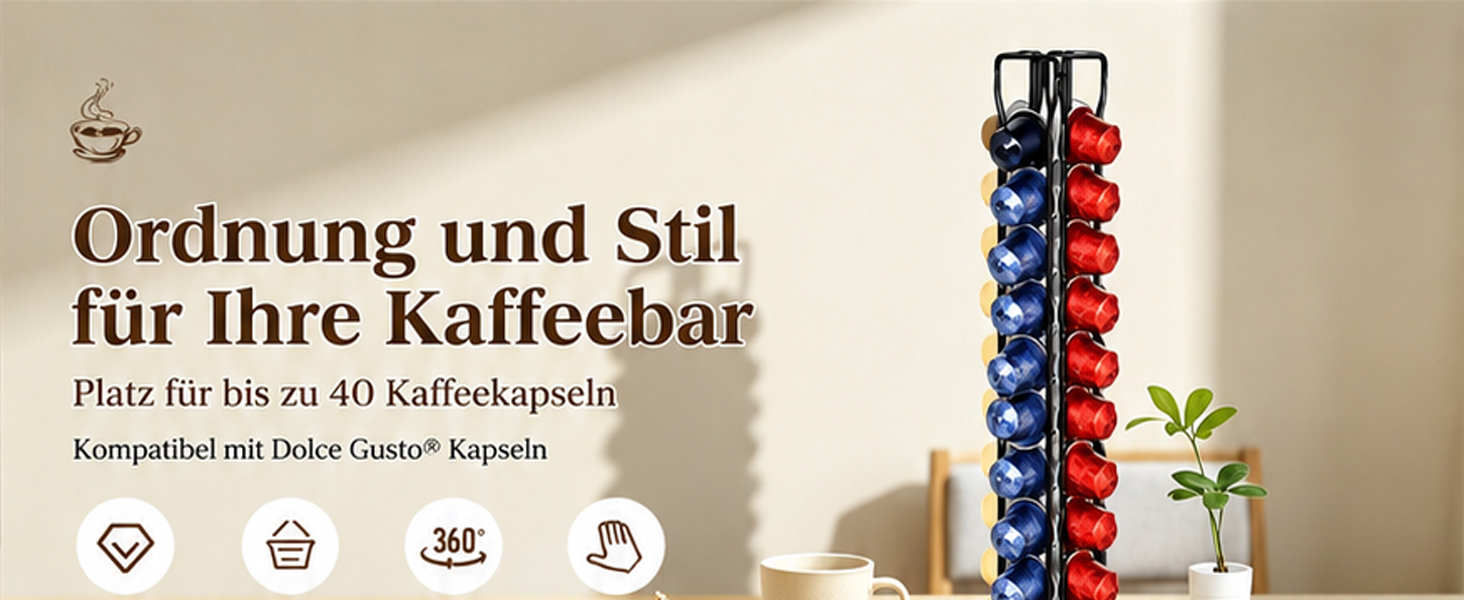 Органайзер-холдер для капсул Nespresso Original, поворотний на 360°, на 40 капсул, чорний