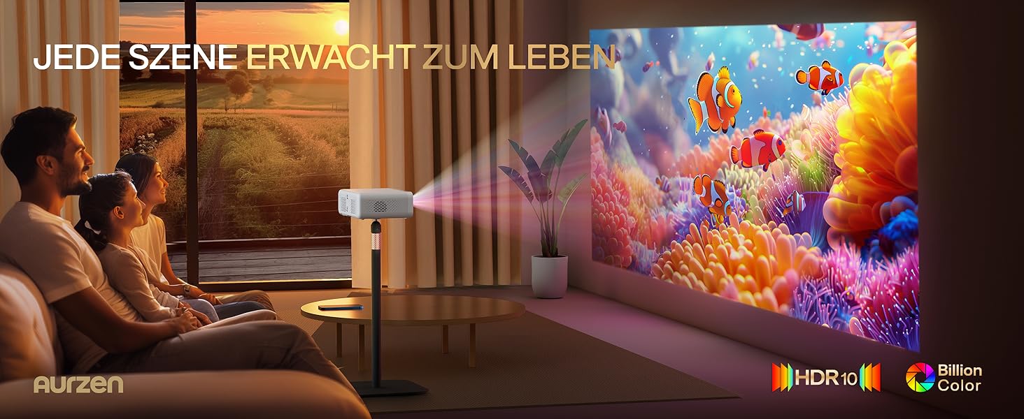 Aurzen Eazze D1 Smart Beamer: 4K проєктор для дому, Wi-Fi, Bluetooth, Netflix, Dolby Audio, автофокус, корекція трапеції, Mini проєктор, білий