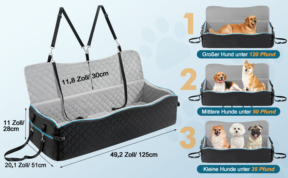 Автокрісло для собак маленьких порід до 20 кг з ременем безпеки, переноска для авто, м'яке автоліжко для подорожей, чорно-сірий, для собак до 120 кг