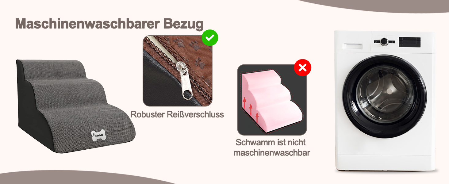 Сходинки для тварин Galatée: 3-ступеневі сходи для собак та котів, знімний чохол на блискавці, з високощільну шару, колір світло-коричневий