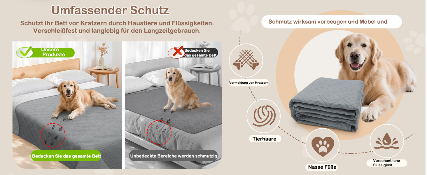 Водонепроникний килимок для собак GYURO, двосторонній, міцний, для дивану та ліжка, можна прати, для собак та котів (77*178CM, 208*208CM), сірий