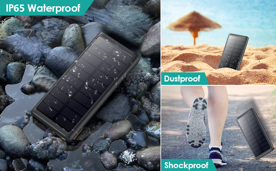 Портативний зарядний акумулятор Power Bank 26800mAh з сонячною панеллю, 15W PD3.0A USB-C, 5 виходів, LED-ліхтарик, для кемпінгу, сумісний з iPhone, Huawei та ін.