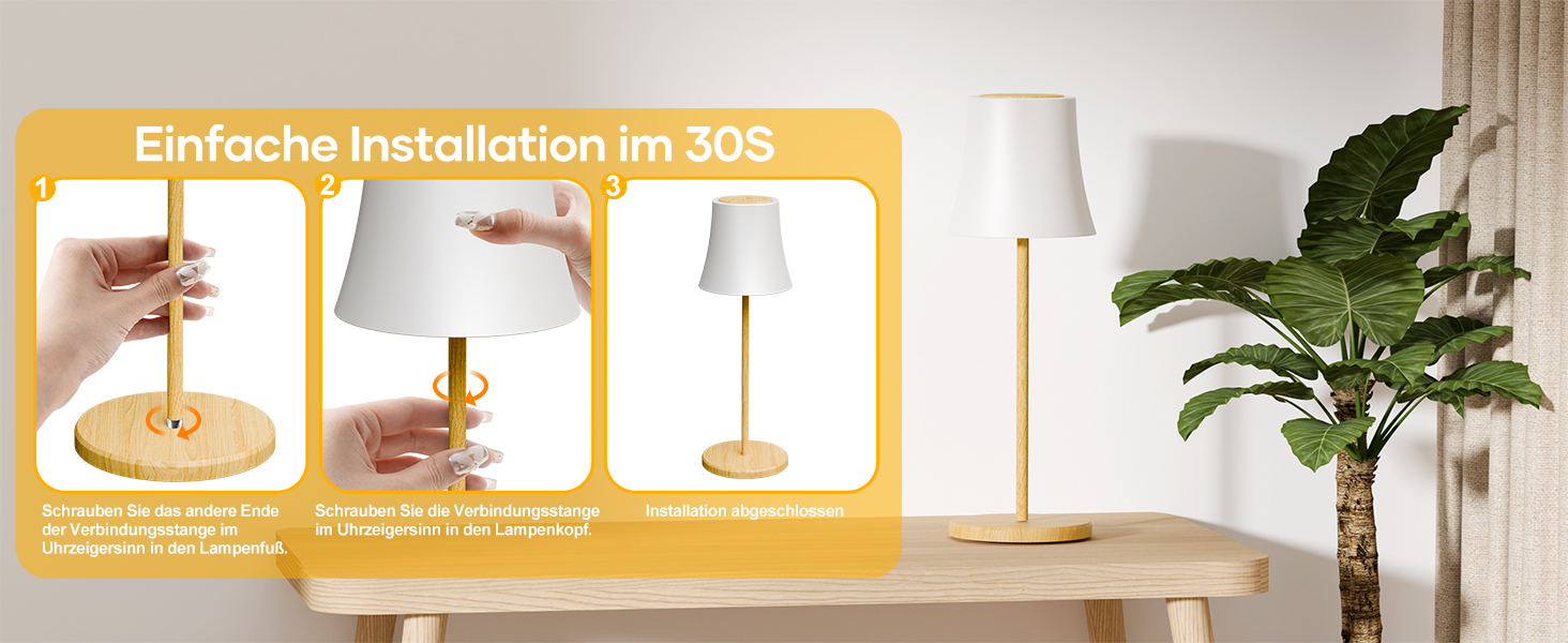 LED-лампа настільна Suright бездротова, акумуляторна з 3 кольоровими режимами та RGB, плавне регулювання яскравості, сенсорне керування, IP54 вологостійка для саду, кемпінгу, вечірки, спальні, кафе, з імітацією текстури дерева