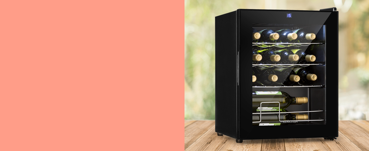 Klarstein Wine Cooler Fridge - 16 Bottle, 42L Compact Wine Refrigerator with Glass Door - Indoor/Outdoor Use - 5-18°C Temperature Range - Black