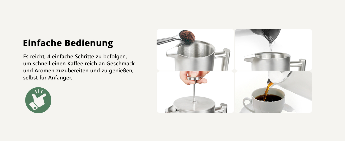 Френч-прес для кави 1L з нержавіючої сталі, термоізольований, з подвійними стінками та 5 фільтрами