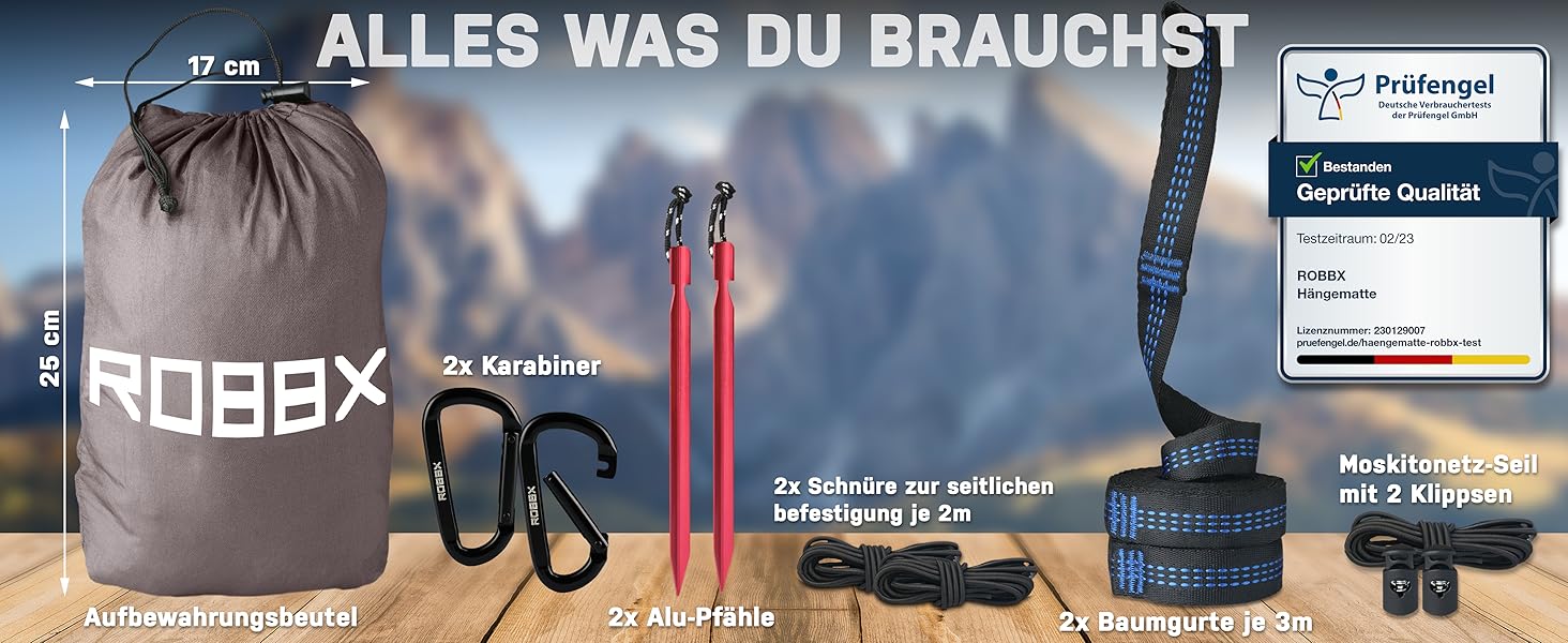 Гамак ROBBX® для 2 осіб з москітною сіткою | 300 кг | Сірий, 290x140 см | Намет-гамак для кемпінгу та відпочинку на природі