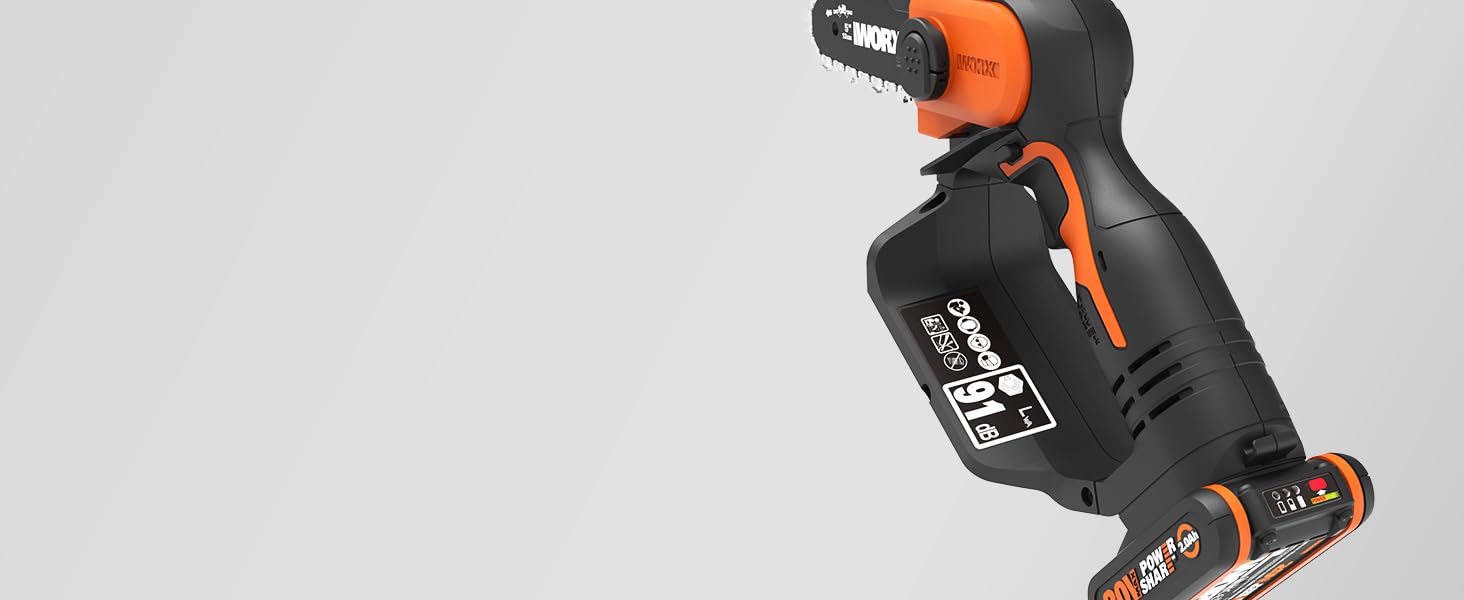 Акумуляторна одноручна ланцюгова пила WORX WG324E 20В, 12 см, з акумулятором і зарядкою, PowerShare