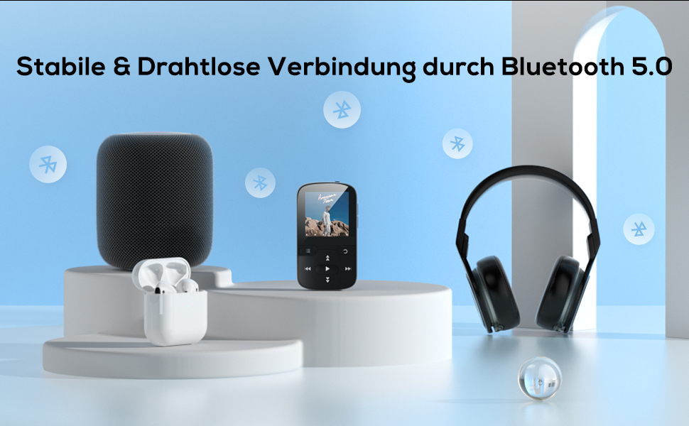 MP3 плеєр Bluetooth 5.3 16GB, Радіо, E-Book, Крокомір, Диктофон, Підтримка MicroSD до 128GB (Чорний)