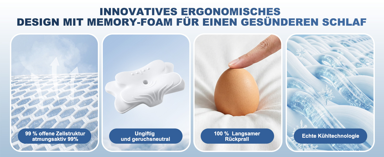 Подушка для шиї VYLEE з піни Memory Foam: ортопедична для сну на спині, боку та животі, від болю в шиї та плечах (Сіра)