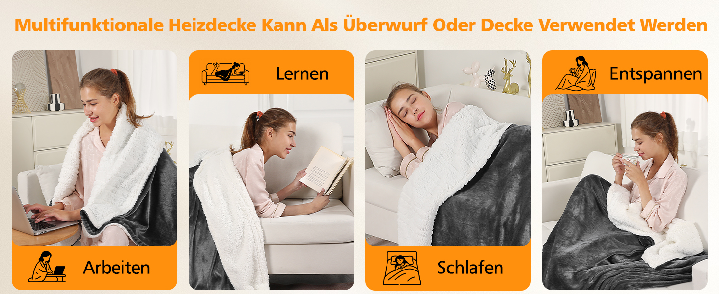 Електрична ковдра OneAmg з таймером та пультом, 155x180 см, 6 режимів нагріву, машинне прання, блакитна з кишенькою сірого кольору