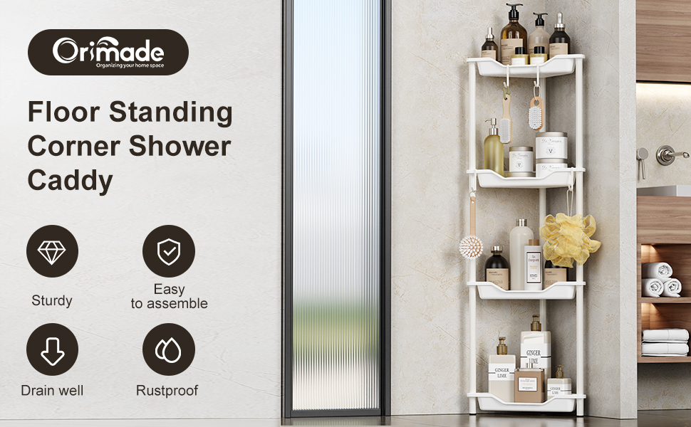 Набір з 4 кутових поличок для душу Orimade, нержавіюча сталь, чорний