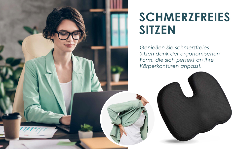 Ортопедична подушка для сидіння Nachtengel з Memory Foam (3 ступені жорсткості) для ергономічного комфорту, полегшення болю в куприку та зменшення болю – ідеально підходить для офісного крісла, автосидіння та ін. (1 шт, Medium (60-100 кг)) Чорний колір