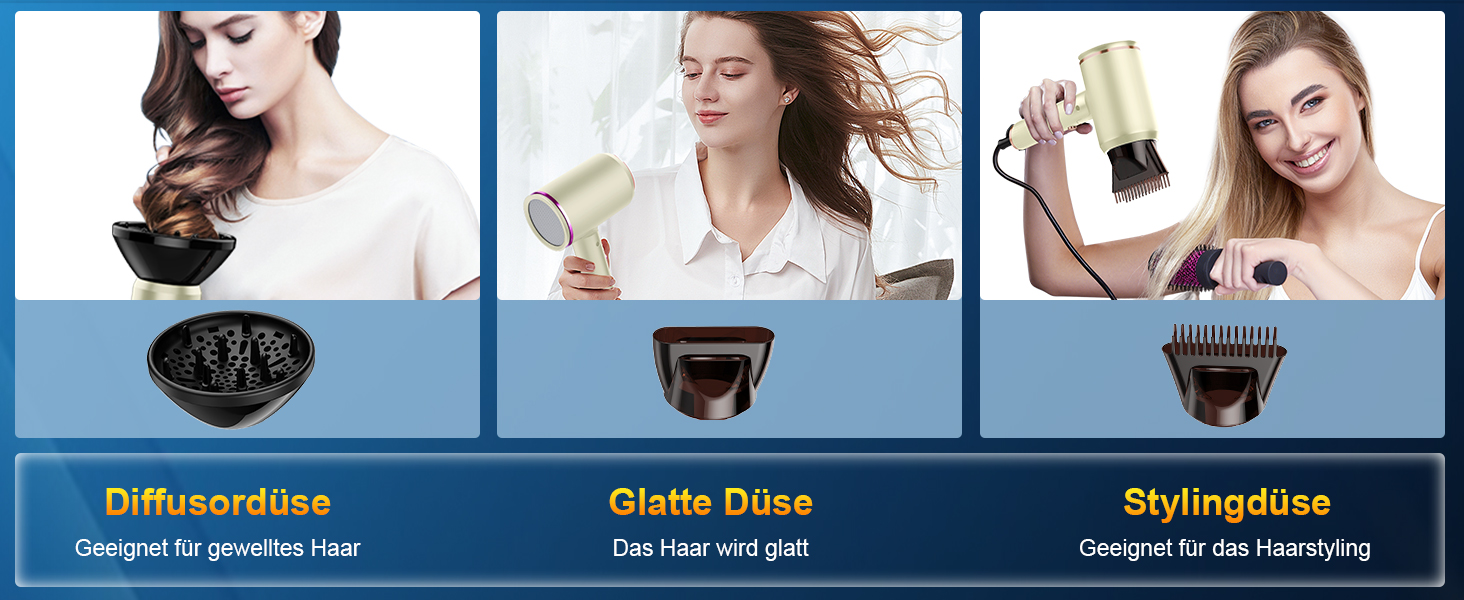 Професійний фен 2400W з іонізацією, складний, для подорожей, з насадкою-дифузором та чохлом (Бежевий)