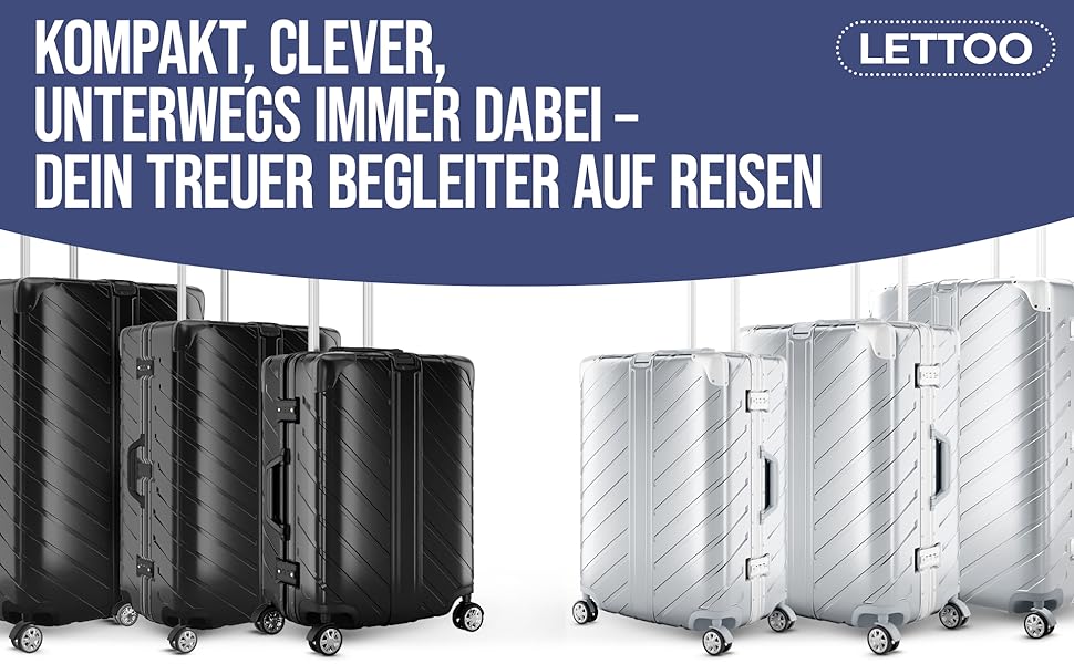 LETTOO Hartschalenkoffer середній 72L з алюмінієвим каркасом | Валіза-тролей з міцним корпусом та кріпленням для сумок [ВОДОНЕПРОНИКНА] Захист кутів (Срібний, валіза-тролей 24 дюймів)
