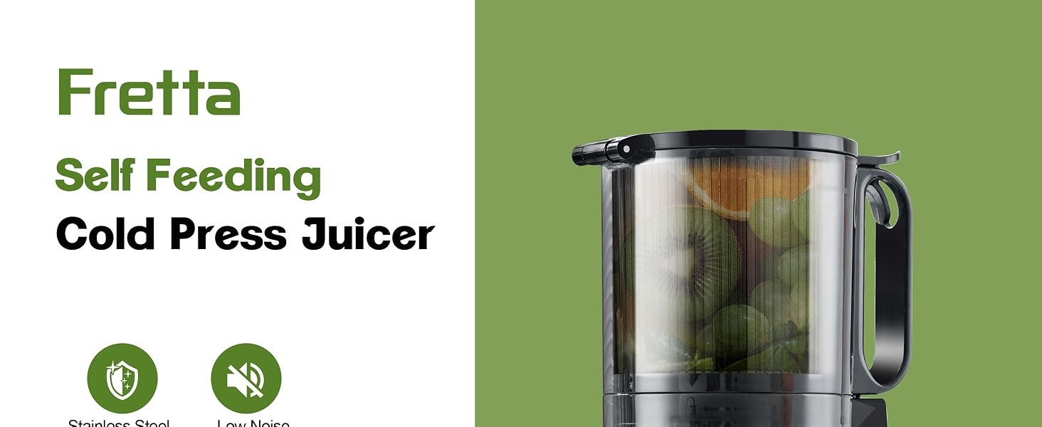 Шнекова соковижималка Fretta Slow Juicer з нержавіючої сталі для овочів та фруктів, сіра
