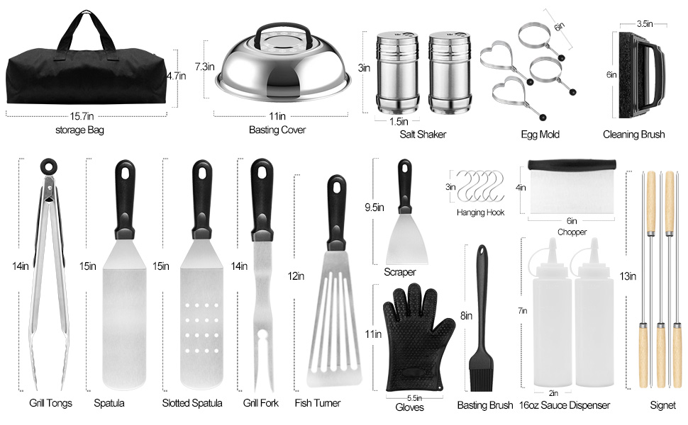 Набір аксесуарів для гриля: 30 предметів для Blackstone, кемпінгу та газового гриля